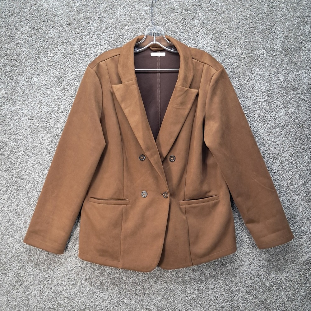 Maurices Womens Brown Faux Suede Double Breasted Blazer Jacket Size Large